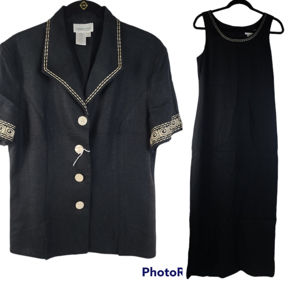 Coldwater Creek 2pc Black Sleeveless Sheath Dress & Short Sleeve Jacket Size 8